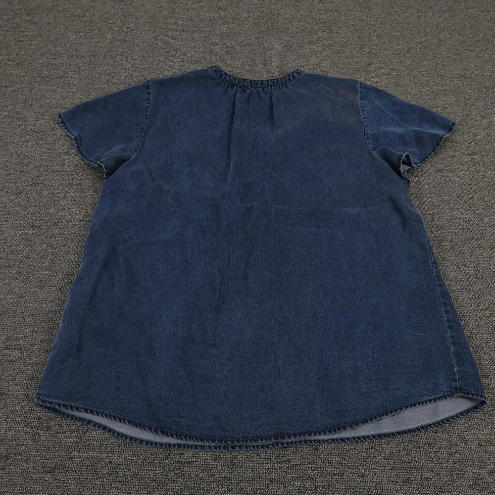 Soft Surroundings Tunic Top Womens Medium Blue Tencel Denim Short Sleeve Pleated - Picture 9 of 10